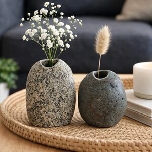 Stoneworks Nova Scotia Hand Carved Stone Bud Vases Set of 2 Modern Home Decor